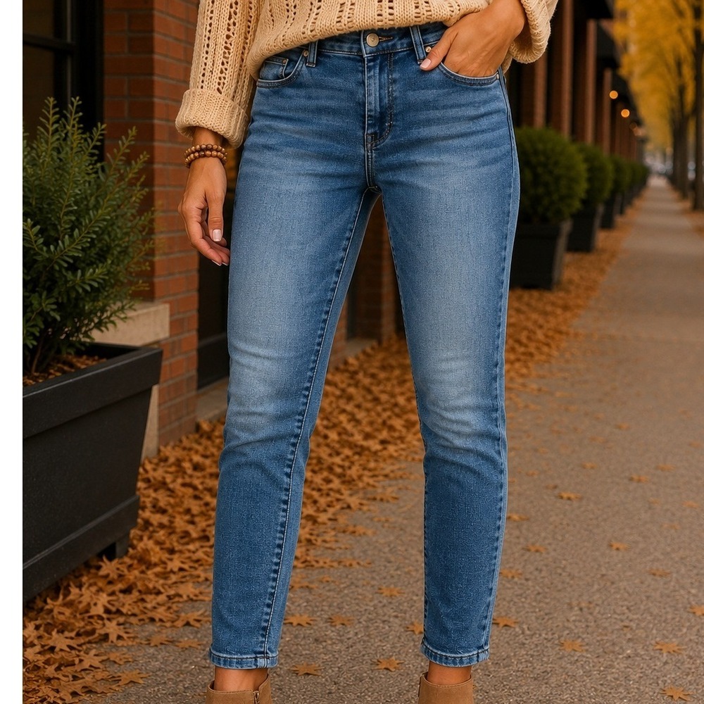 BlankNYC The Great Jones Skinny Jeans Medium Wash Whiskered Denim 27 High rise
